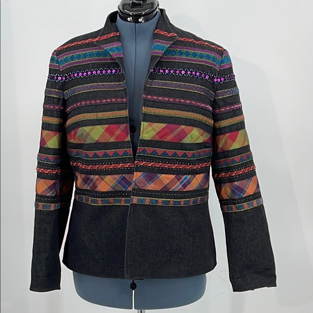 COLDWATER CREEK WOMENS SIZE 14 Colorful Striped Jacket, Sequined
